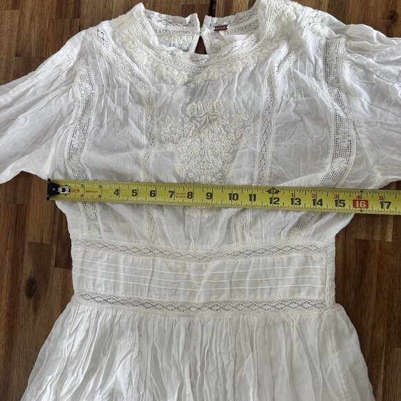 FREE PEOPLE Victorian Waisted Mini Dress Size 6 Boho Cottagecore Prairie Coastal - Picture 10 of 16